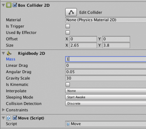 UnityのRigidbody 2D設定