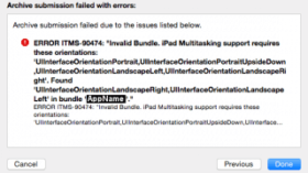 Xcodeを最新版にしたらビルド出来ない [ERROR ITMS-90474 “Invalid Bundle. iPad Multitasking support requires these orientations]