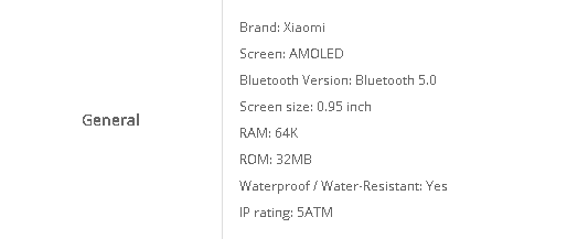 Xiaomi Mi Band 4 スペック